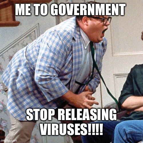 Chris Farley For the love of god | ME TO GOVERNMENT; STOP RELEASING VIRUSES!!!! | image tagged in chris farley for the love of god | made w/ Imgflip meme maker