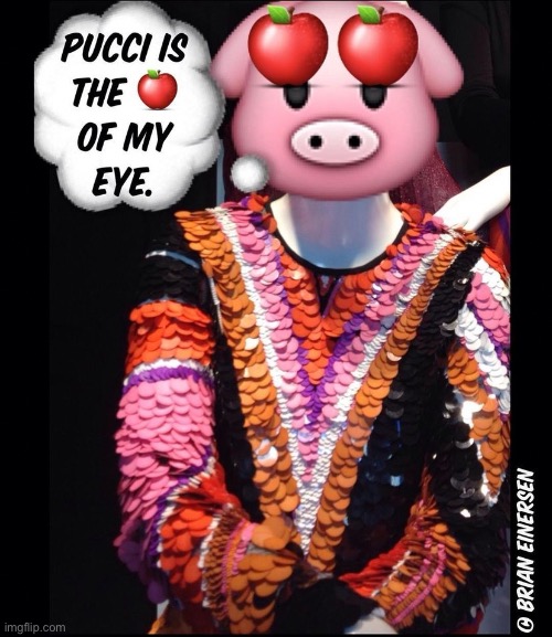 Pucci Pig in the Big Apple or Pig Apple | image tagged in fashion,pucci,saks fifth avenue,pretty pig,emooji art,brian einersen | made w/ Imgflip meme maker