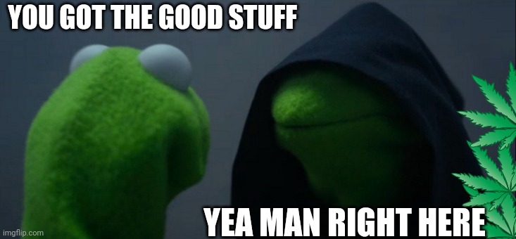 Krment needs it to be happy | YOU GOT THE GOOD STUFF; YEA MAN RIGHT HERE | image tagged in memes,evil kermit | made w/ Imgflip meme maker