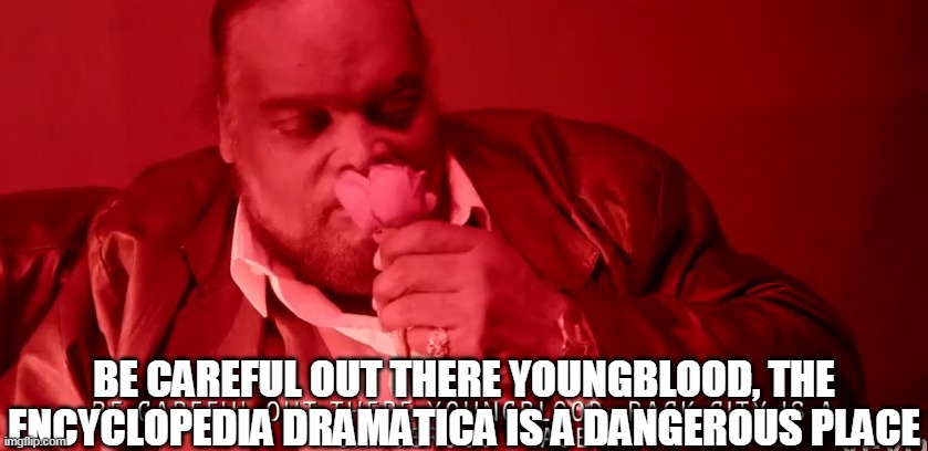 BE CAREFUL OUT THERE YOUNGBLOOD, THE ENCYCLOPEDIA DRAMATICA IS A DANGEROUS PLACE | image tagged in encyclopedia dramatica,tyga | made w/ Imgflip meme maker
