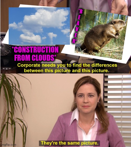 -Wild river. | *B
E
A
V
E
R*; *CONSTRUCTION FROM CLOUDS* | image tagged in memes,they're the same picture,leave it to beaver,wildlife,totally looks like,river | made w/ Imgflip meme maker