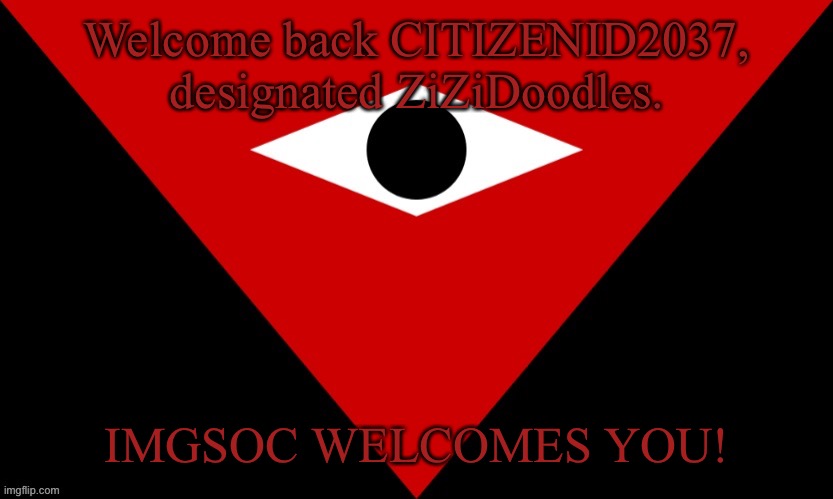 IMGSOC Flag | Welcome back CITIZENID2037, designated ZiZiDoodles. IMGSOC WELCOMES YOU! | image tagged in imgsoc flag | made w/ Imgflip meme maker