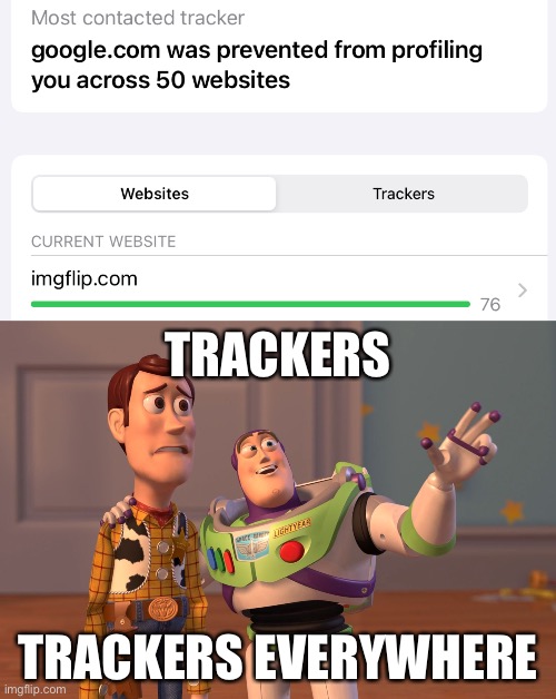 Tracker overload | TRACKERS; TRACKERS EVERYWHERE | image tagged in memes,x x everywhere | made w/ Imgflip meme maker