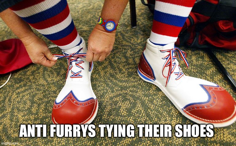 Lol facts | ANTI FURRYS TYING THEIR SHOES | image tagged in clown shoes | made w/ Imgflip meme maker