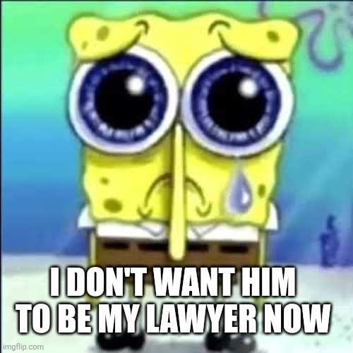 Sad Spongebob | I DON'T WANT HIM TO BE MY LAWYER NOW | image tagged in sad spongebob | made w/ Imgflip meme maker
