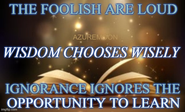 LOVING HEARTS KNOW THE WAY | THE FOOLISH ARE LOUD; AZUREMOON; WISDOM CHOOSES WISELY; IGNORANCE IGNORES THE; OPPORTUNITY TO LEARN | image tagged in wisdom,truth,choose wisely,love wins,jesus christ,inspire the people | made w/ Imgflip meme maker