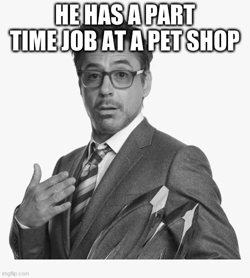 Stuff | HE HAS A PART TIME JOB AT A PET SHOP | image tagged in stuff | made w/ Imgflip meme maker