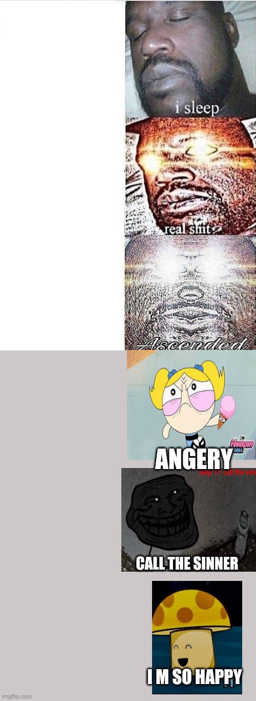 High Quality i sleep, REAL SHIT ,ASCENDED,ANGERY,CALL THE SINNER, I M SOHAPPY Blank Meme Template