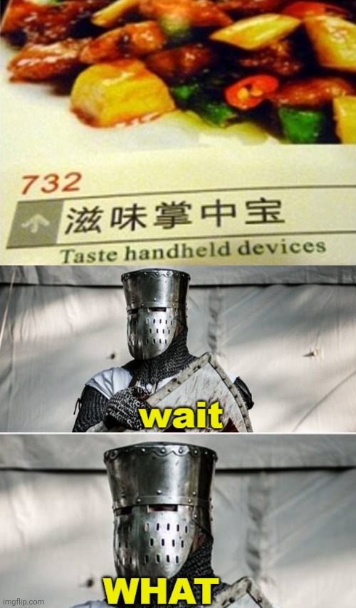 "Taste handheld devices" | image tagged in wait what crusader,handheld devices,you had one job,memes,fail,foods | made w/ Imgflip meme maker