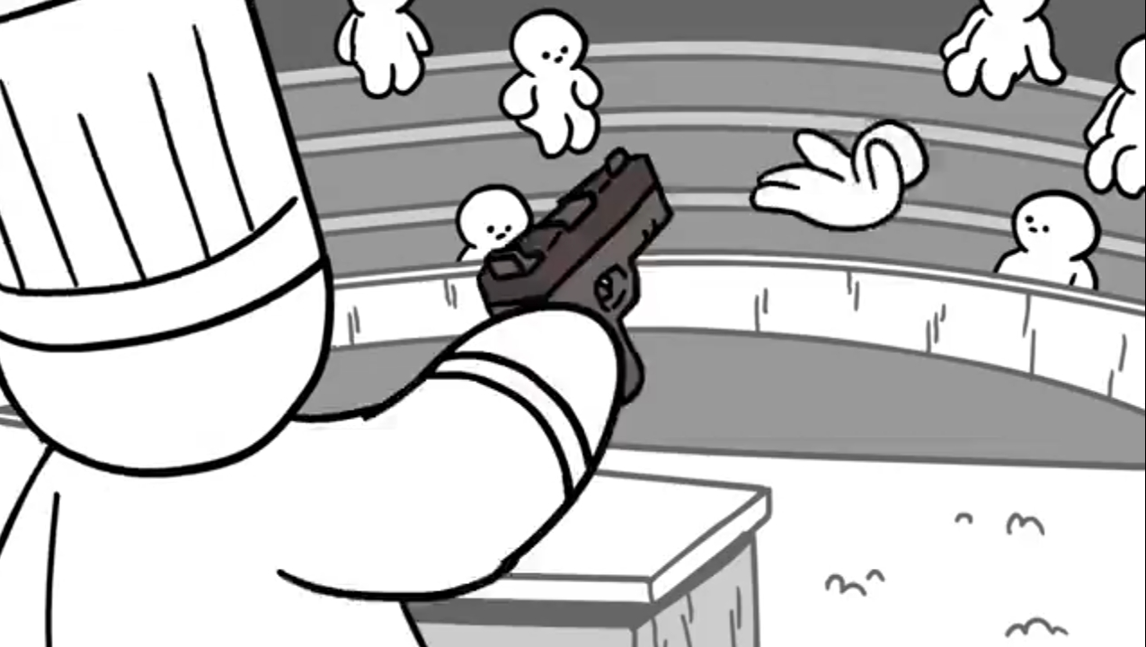 High Quality Cartoon shooting a gun Blank Meme Template
