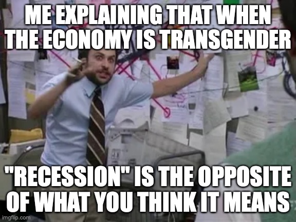economy recession | ME EXPLAINING THAT WHEN THE ECONOMY IS TRANSGENDER; "RECESSION" IS THE OPPOSITE OF WHAT YOU THINK IT MEANS | image tagged in economy,recession | made w/ Imgflip meme maker