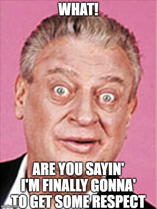 rodney dangerfield | WHAT! ARE YOU SAYIN' I'M FINALLY GONNA' TO GET SOME RESPECT | image tagged in rodney dangerfield | made w/ Imgflip meme maker