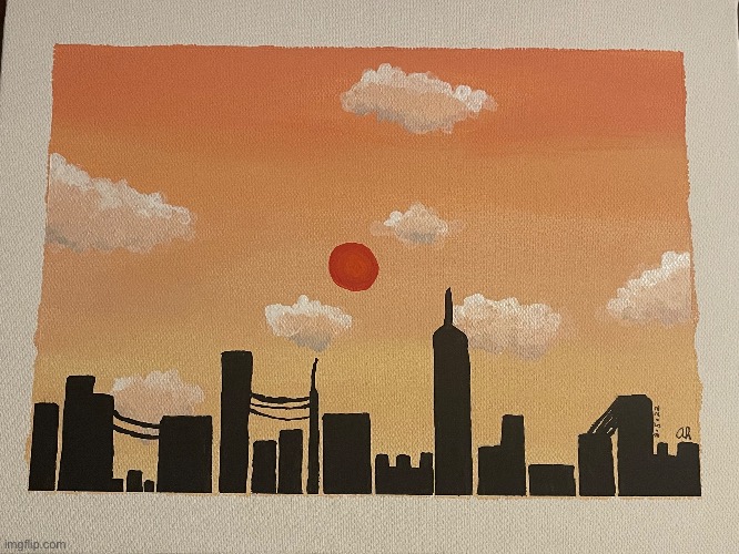 The tape decided to not tape and then the youngest splattered paint on it so I ruined the sky in an attempt to fix it | made w/ Imgflip meme maker