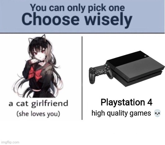 Choose wisely | Playstation 4; high quality games 💀 | image tagged in choose wisely | made w/ Imgflip meme maker