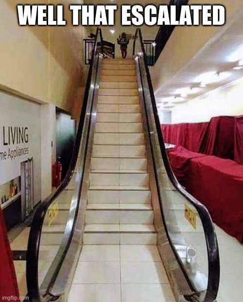 Fake Escalater  | WELL THAT ESCALATED | image tagged in fake escalater | made w/ Imgflip meme maker