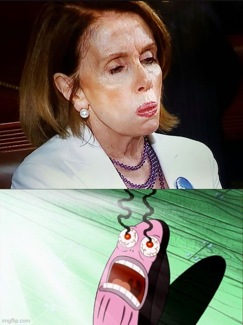 Looking at her is awful | image tagged in nancy pelosi pb sandwich,spongebob my eyes | made w/ Imgflip meme maker