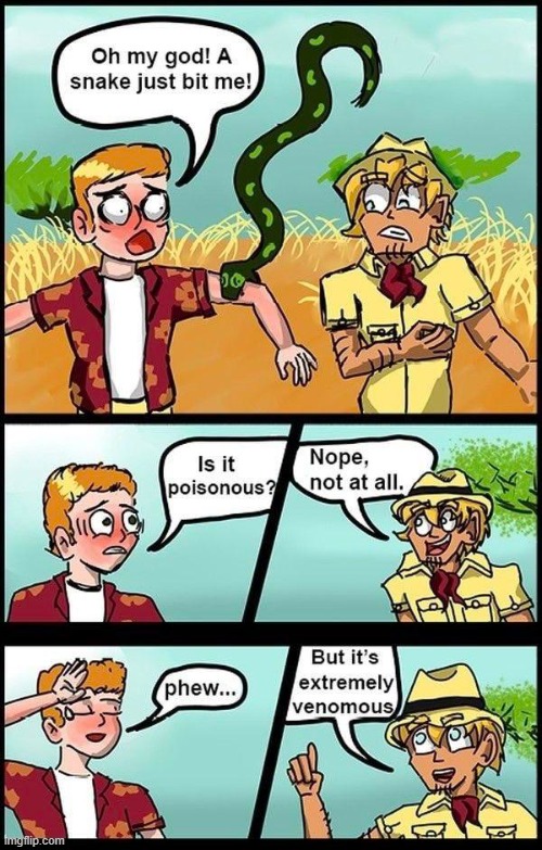 Nope not poisonous | image tagged in snakes,poison,venom | made w/ Imgflip meme maker