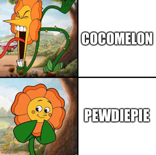 angry flower | COCOMELON; PEWDIEPIE | image tagged in angry flower | made w/ Imgflip meme maker