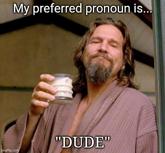 My Preferred Pronoun | My preferred pronoun is... "DUDE" | image tagged in big lebowski | made w/ Imgflip meme maker