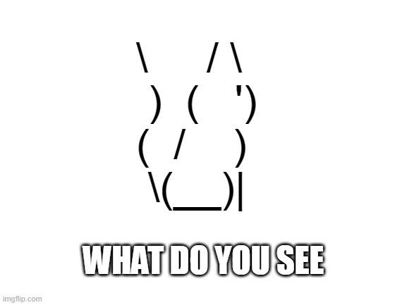 comment if know it | \     / \
 )  (   ')
(  /    )
 \(__)|; WHAT DO YOU SEE | image tagged in blank white template | made w/ Imgflip meme maker