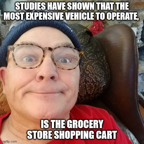 Durl Earl | STUDIES HAVE SHOWN THAT THE MOST EXPENSIVE VEHICLE TO OPERATE, IS THE GROCERY STORE SHOPPING CART | image tagged in durl earl | made w/ Imgflip meme maker
