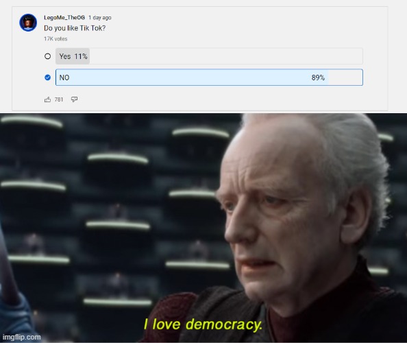 image tagged in i love democracy,tik tok,lego | made w/ Imgflip meme maker