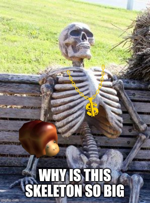 Waiting Skeleton | WHY IS THIS SKELETON SO BIG | image tagged in memes,waiting skeleton | made w/ Imgflip meme maker