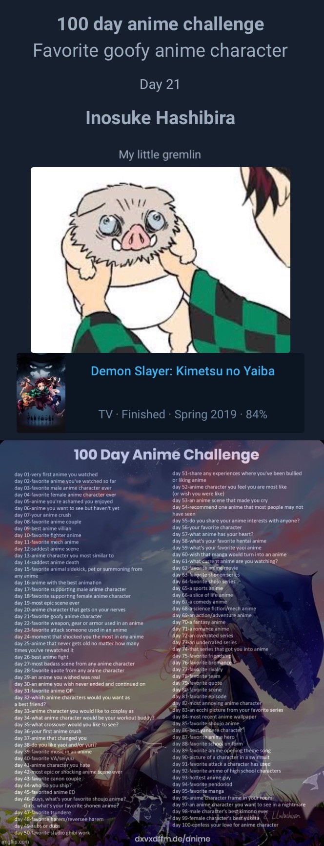 image tagged in 100 day anime challenge | made w/ Imgflip meme maker