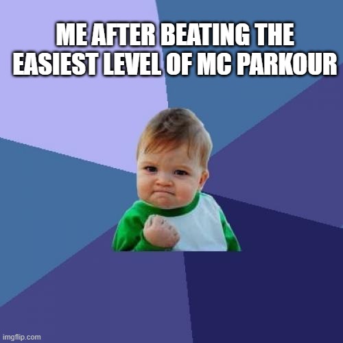 LETS GOOOOOOO!!!!!!!!!!!!!!!!!! | ME AFTER BEATING THE EASIEST LEVEL OF MC PARKOUR | image tagged in memes,success kid | made w/ Imgflip meme maker