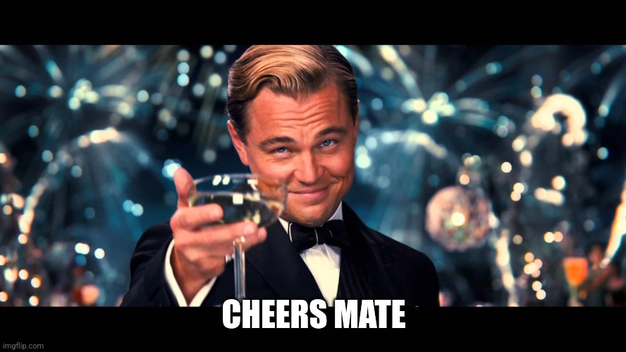 lionardo dicaprio thank you | CHEERS MATE | image tagged in lionardo dicaprio thank you | made w/ Imgflip meme maker