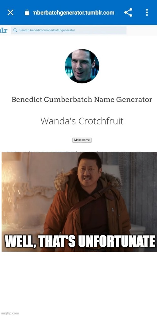 Eh, What's in a Name? | WELL, THAT'S UNFORTUNATE | image tagged in dr strange | made w/ Imgflip meme maker