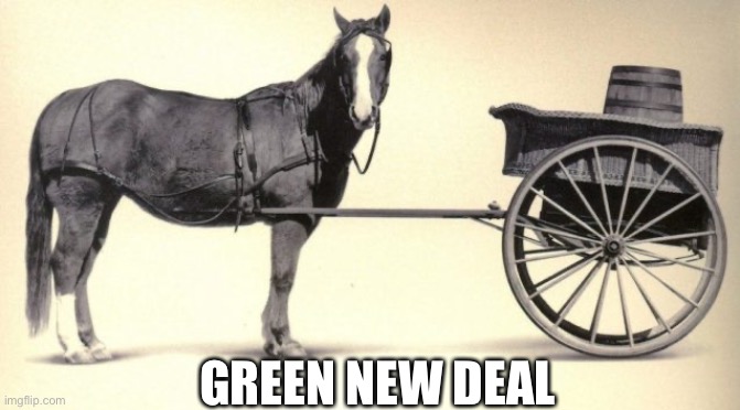 the cart before the horse | GREEN NEW DEAL | image tagged in the cart before the horse | made w/ Imgflip meme maker