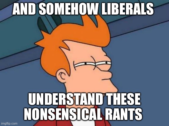 Futurama Fry Meme | AND SOMEHOW LIBERALS UNDERSTAND THESE NONSENSICAL RANTS | image tagged in memes,futurama fry | made w/ Imgflip meme maker