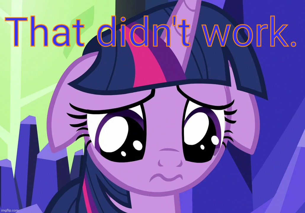 Sad Twilight (MLP) | That didn't work. | image tagged in sad twilight mlp | made w/ Imgflip meme maker