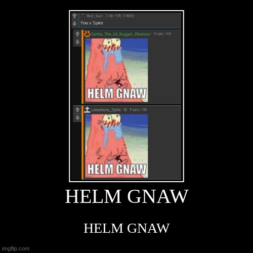 HELM GNAW | image tagged in helm gnaw | made w/ Imgflip demotivational maker