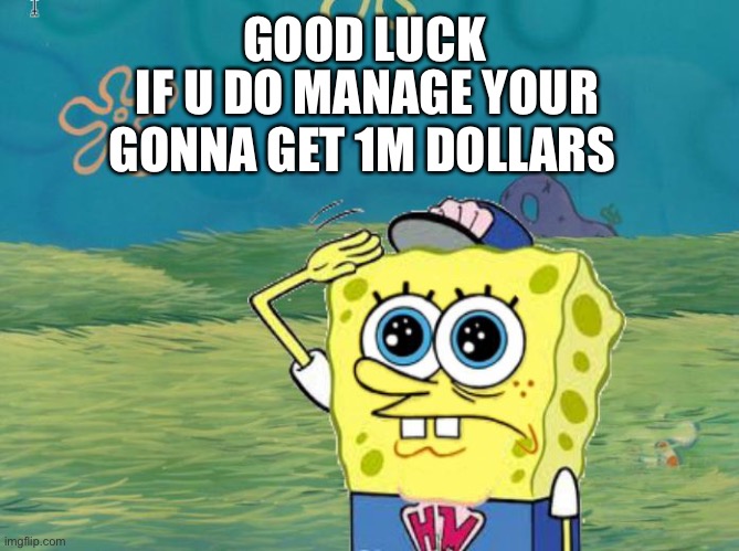 Spongebob salute | GOOD LUCK IF U DO MANAGE YOUR GONNA GET 1M DOLLARS | image tagged in spongebob salute | made w/ Imgflip meme maker