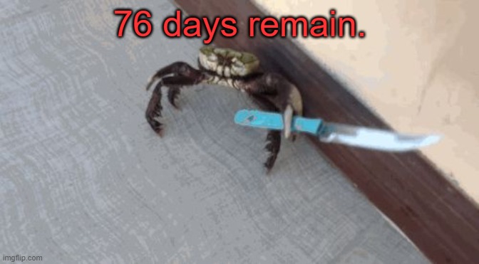 76 days remain. | 76 days remain. | image tagged in 76 days remain | made w/ Imgflip meme maker