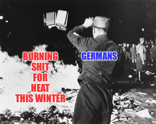 Germany don’t go full ESG |  BURNING SHIT FOR HEAT THIS WINTER; GERMANS | image tagged in book burning nazi germany | made w/ Imgflip meme maker