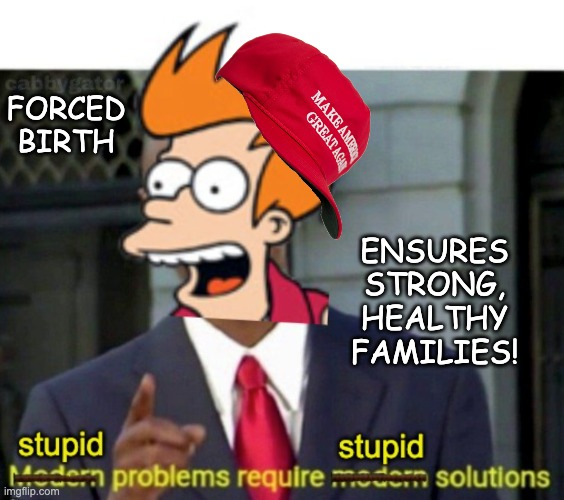 Now a new template! | FORCED
BIRTH; ENSURES
STRONG,
HEALTHY
FAMILIES! | image tagged in stupid problems,gop,abortion,families,healthcare | made w/ Imgflip meme maker