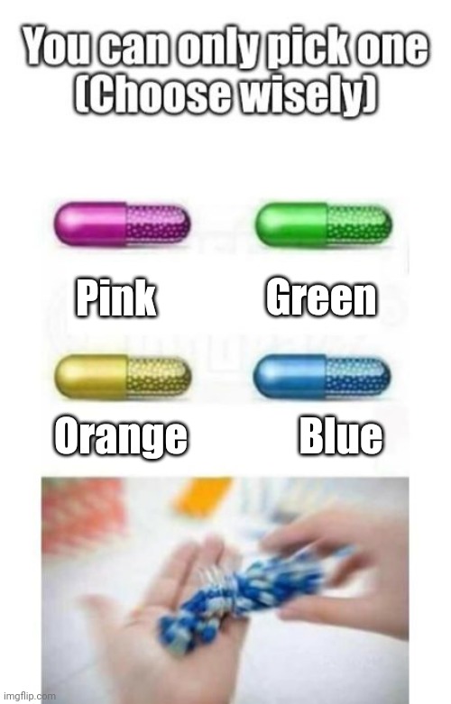 New template | Green; Pink; Orange; Blue | image tagged in choose wisely,custom template,memes | made w/ Imgflip meme maker