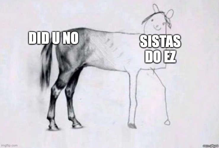 DID U NO SISTAS DO EZ | image tagged in horse drawing | made w/ Imgflip meme maker