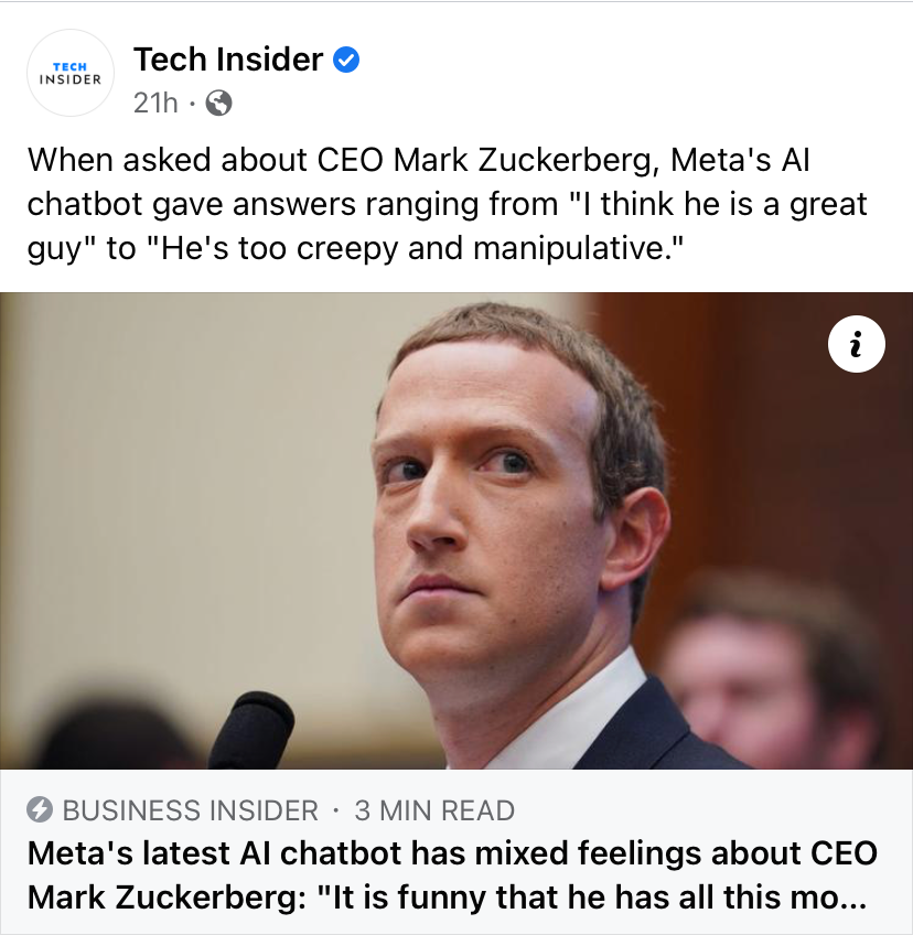 High Quality Mark Zuckerberg roasted by AI chatbot Blank Meme Template