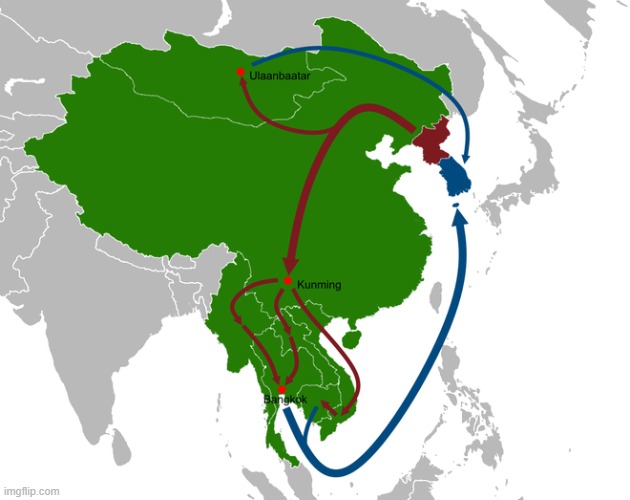 The routes of North Korean defectors | made w/ Imgflip meme maker
