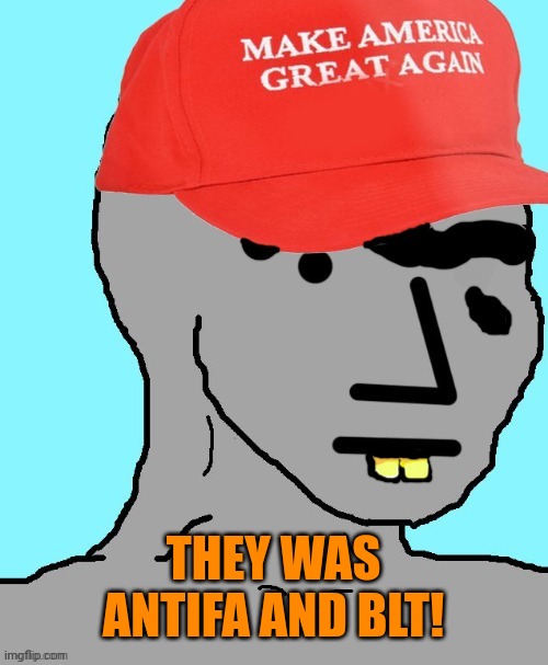 MAGA NPC | THEY WAS ANTIFA AND BLT! | image tagged in maga npc | made w/ Imgflip meme maker