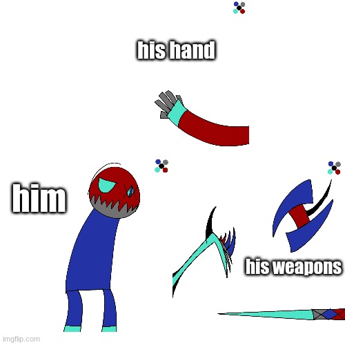 [sammy note: nice] | his hand; him; his weapons | made w/ Imgflip meme maker