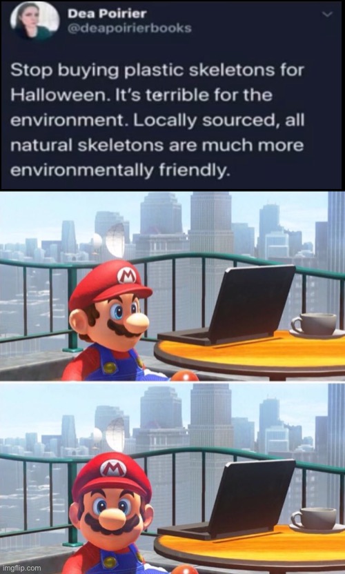 “Your honor, my client shouldn’t be sentenced for that murder. He did it for the environment.” | image tagged in mario looks at computer | made w/ Imgflip meme maker