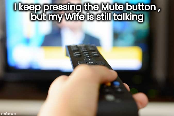 Turn Off TV | I keep pressing the Mute button ,
 but my Wife is still talking | image tagged in turn off tv | made w/ Imgflip meme maker