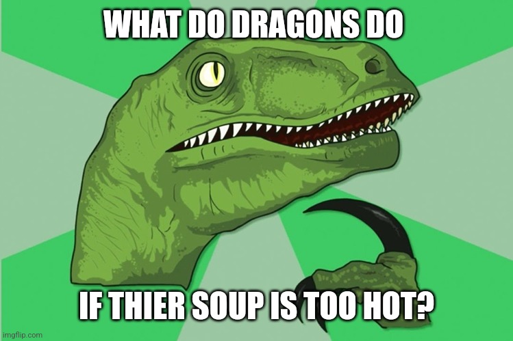 new philosoraptor | WHAT DO DRAGONS DO; IF THIER SOUP IS TOO HOT? | image tagged in new philosoraptor | made w/ Imgflip meme maker
