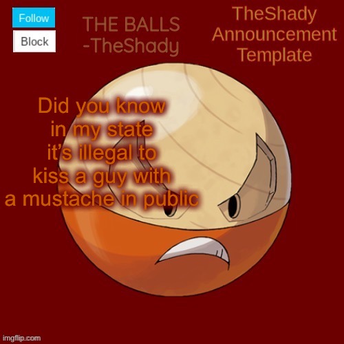 Shadys uhhhh hisuian electrode temp thanks TBMR | Did you know in my state it’s illegal to kiss a guy with a mustache in public | image tagged in shadys uhhhh hisuian electrode temp thanks tbmr | made w/ Imgflip meme maker