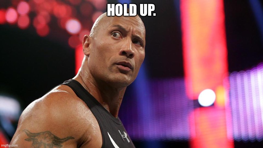 the rock eyebrow wtf face | HOLD UP. | image tagged in the rock eyebrow wtf face | made w/ Imgflip meme maker